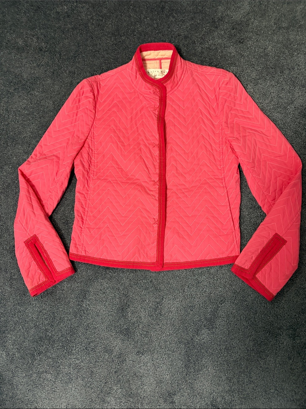 Charlie Nolan Women's Quilted Pink Jacket w/ Mandarin collar & cuff details Sz 6